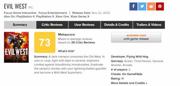 无差评！《暗邪西部》媒体评分：IGN 7分，MC 73分！