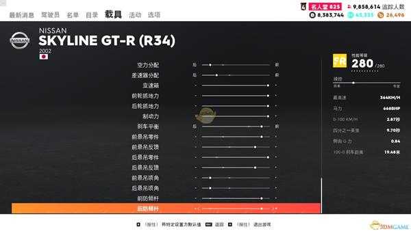 《飙酷车神2》尼桑GTR R34 天际线走线风格调校指南