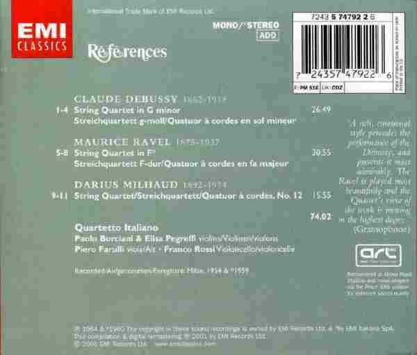 【古典音乐】意大利四重奏《德彪西、拉威尔、米约-弦乐四重奏》2001[FLAC+CUE/整轨]