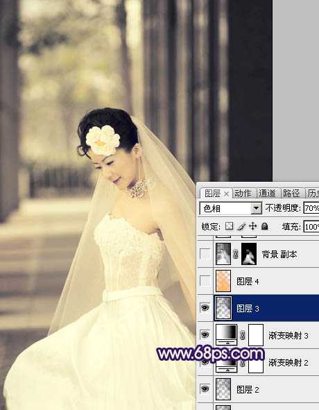 Photoshop制作古典暗蓝色外景美女婚片