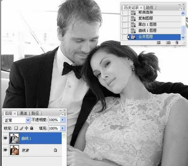 PhotoShop将婚礼照片修饰成经典黑白人像的润饰详细教程