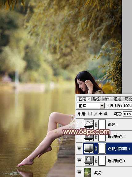 Photoshop为河边的美女调制出漂亮的暖色调