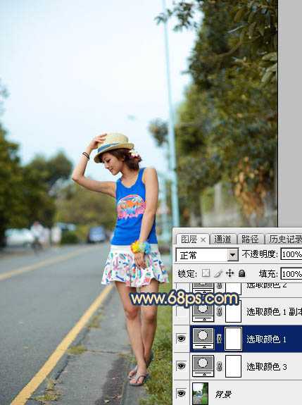 Photoshop调出昏暗的霞光公路上的美女图片