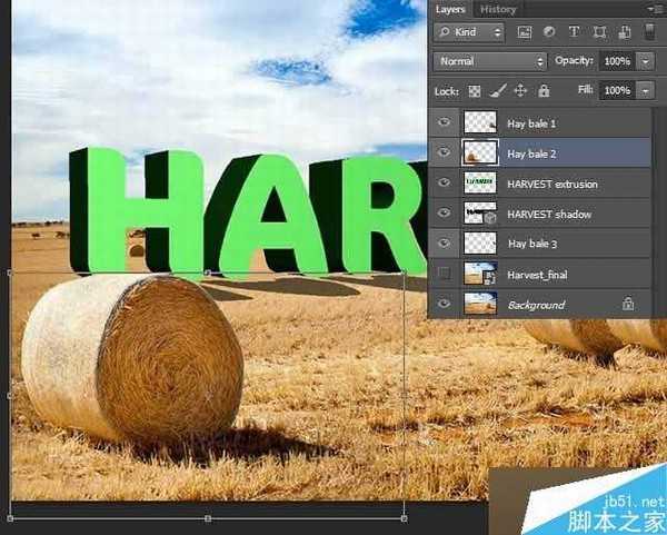 PS打造逼真的金灿灿的麦田草堆3D立体文字效果