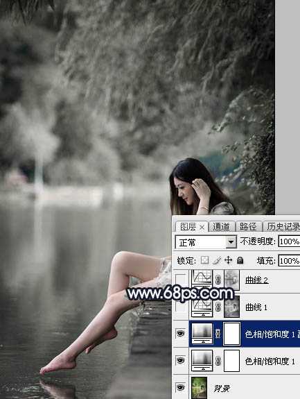 Photoshop为水景人物图片调制出梦幻的暗蓝色色调