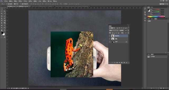 Photoshop简单制作青蛙爬出手机屏幕的三维立体海报教程