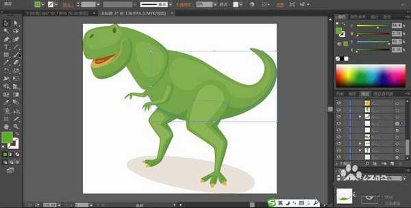ai怎么绘制扁平化的绿色小恐龙?